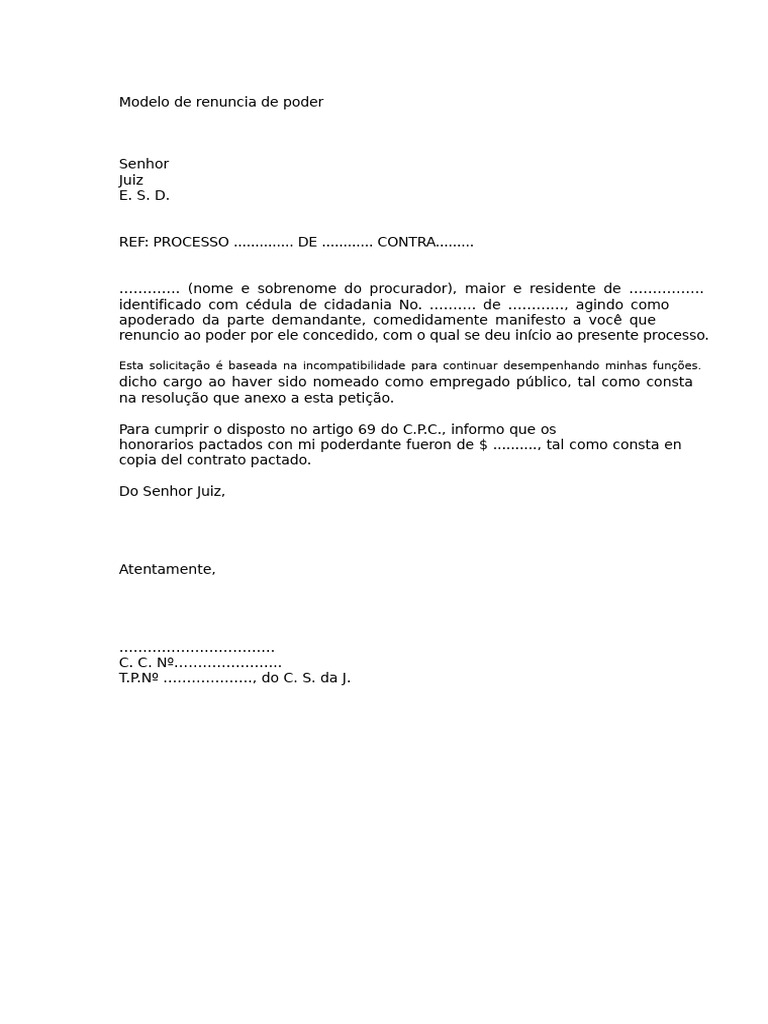 Modelo de Renúncia de Poder | PDF