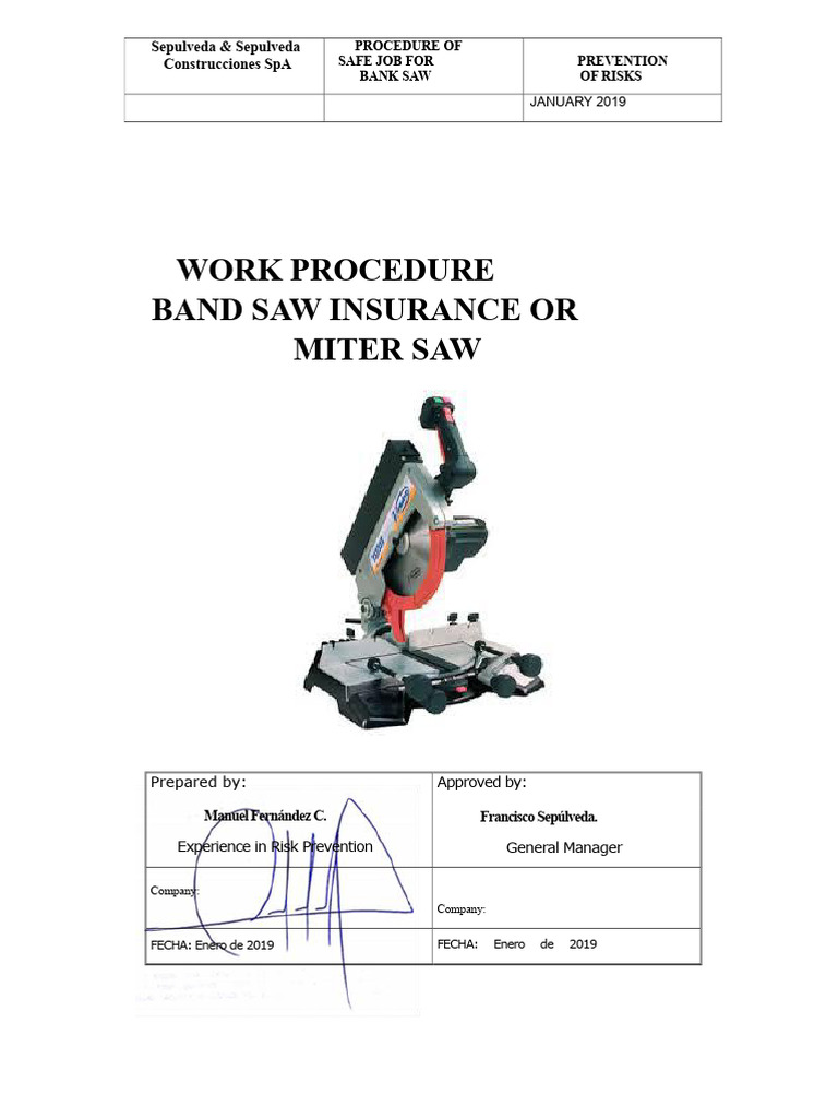 Safe Work Procedure for Band Saw | PDF | Personal Protective Equipment