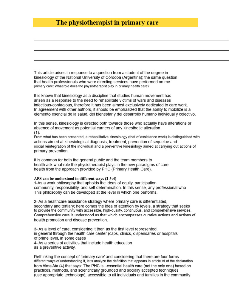 The Kinesiologist in Primary Care | PDF | Health Care | Physical Therapy