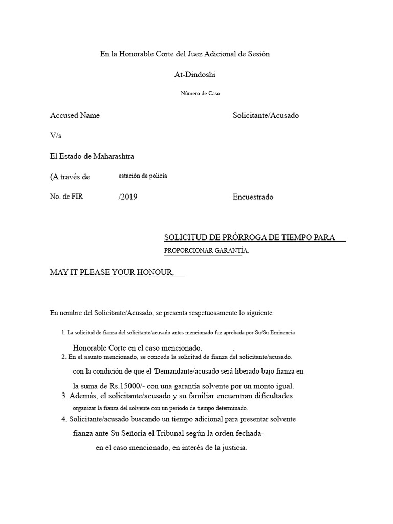 Solicitud de Prórroga para Garantía Judicial | PDF