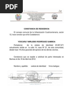 FORMATO MODELO EJEMPLO CARTA DE RESIDENCIA DEL BARRIO LA TOMA
