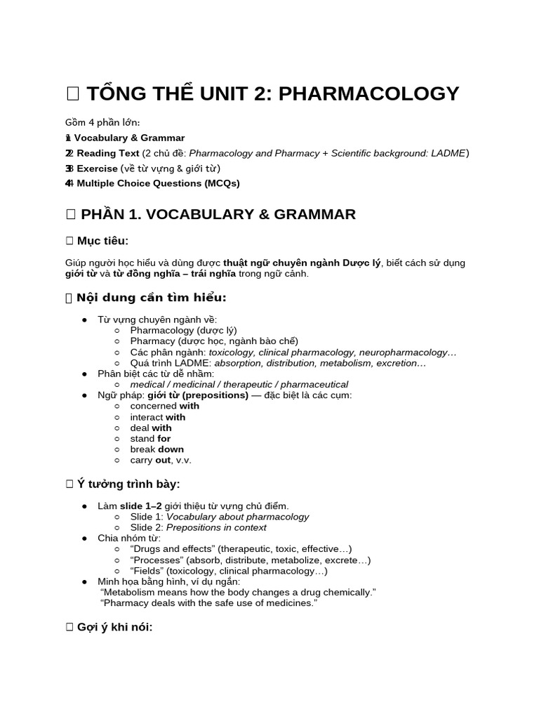 ? Tổng Thể Unit 2 - Pharmacology | PDF