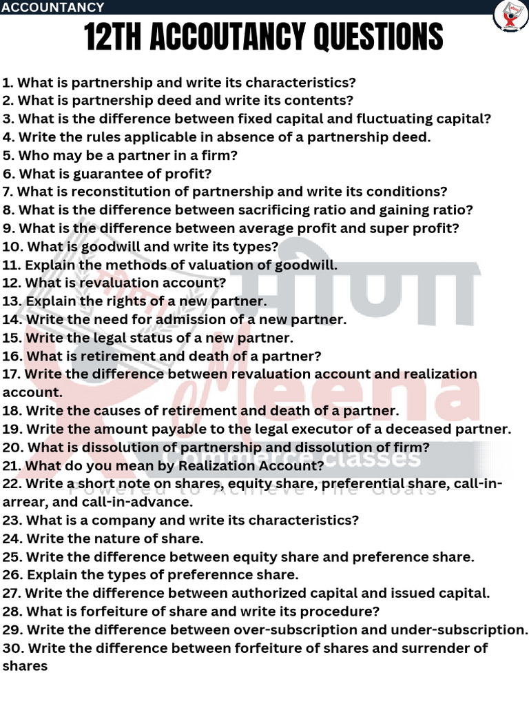 12 Accountancy Important Quesion | PDF | Preferred Stock | Equity (Finance)