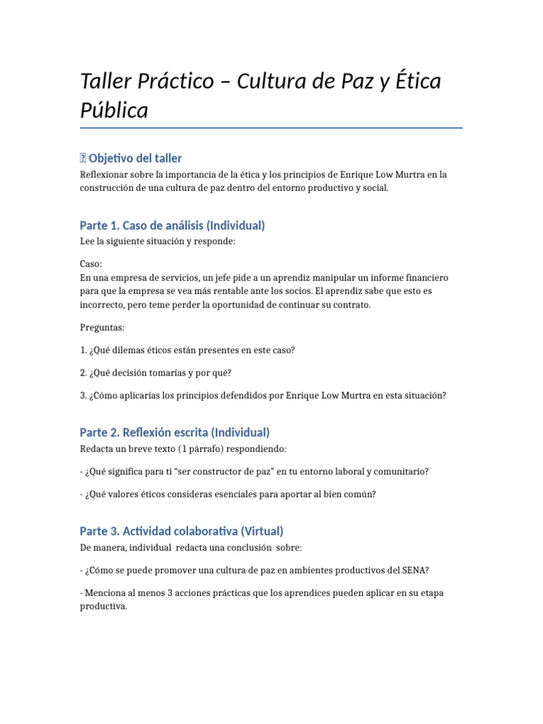 Taller de Ética y Cultura de Paz | PDF