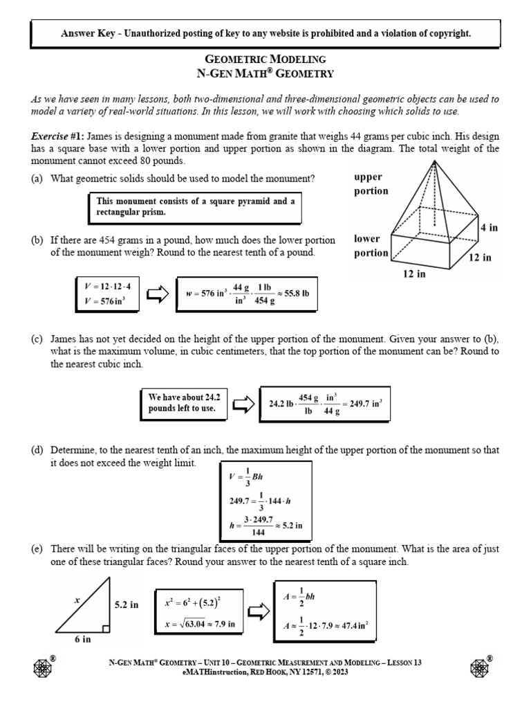 Geometric Measurement and Modeling Exercises | PDF | Density | Volume