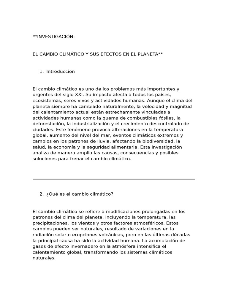 Efectos del Cambio Climático en el Planeta | PDF | Cambio climático ...