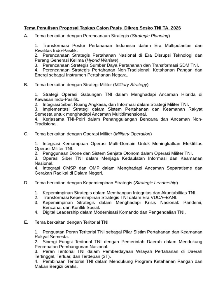 Tema Proposal Taskap Calon Pasis 2026 | PDF