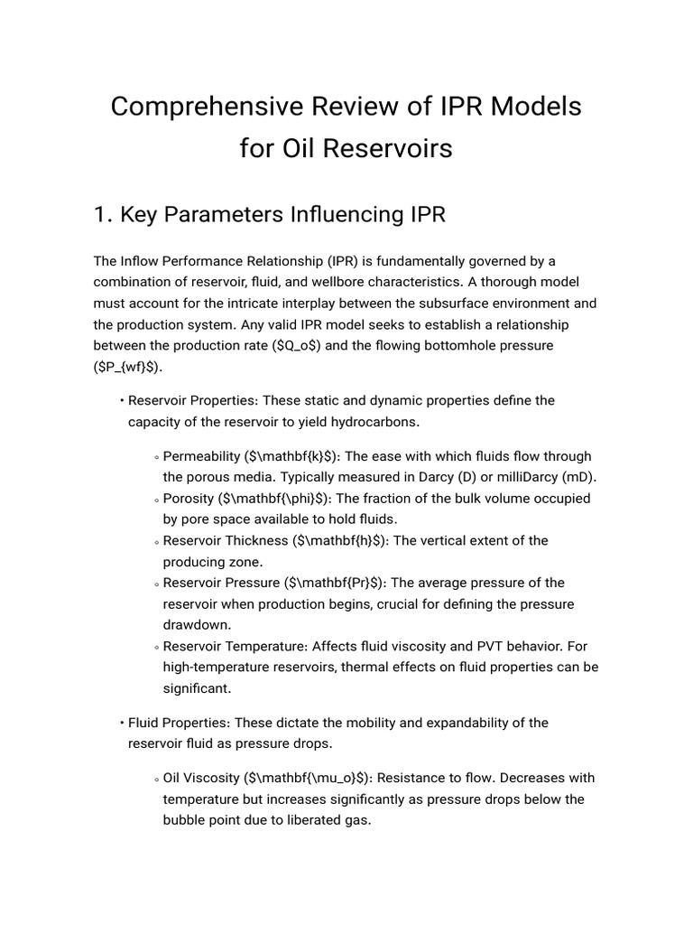 IPR Models for Oil Reservoirs Explained | PDF | Petroleum Reservoir ...