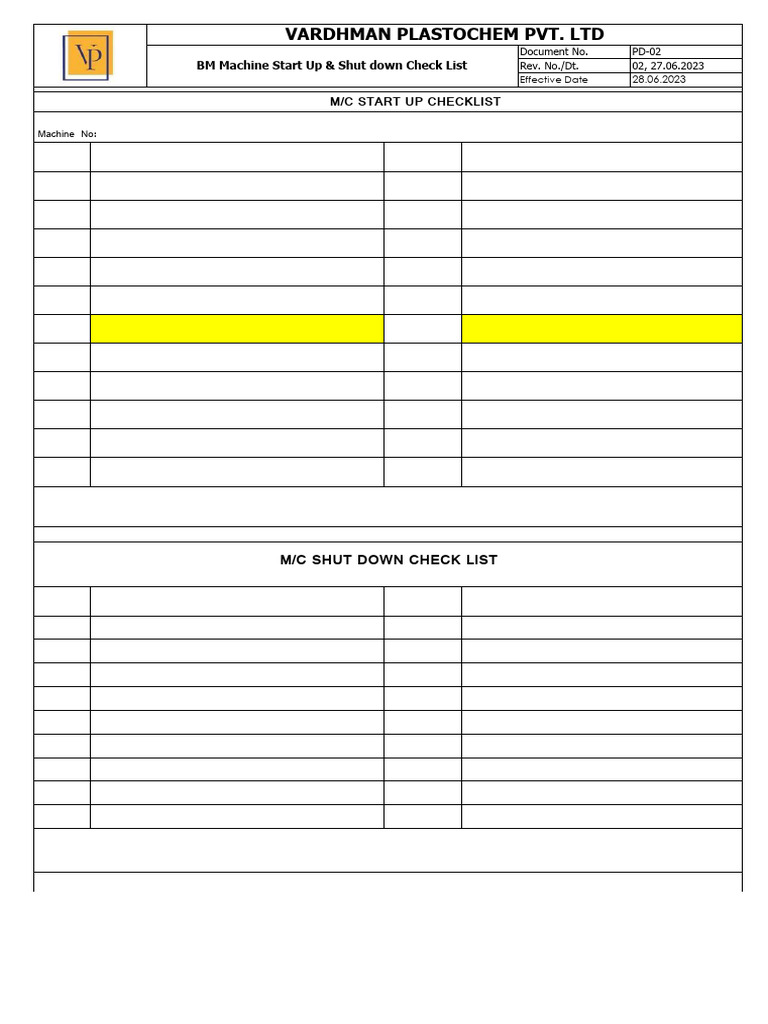 Machine Start-Up & Shut-Down Checklist | PDF | Mechanical Engineering
