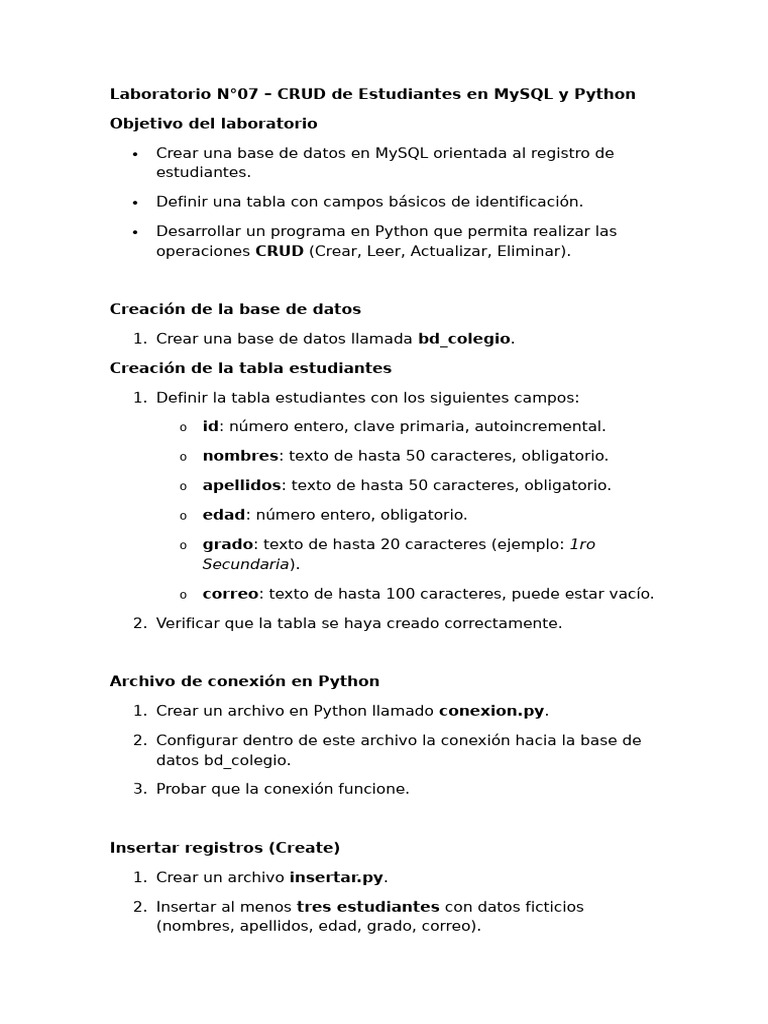 CRUD Estudiantes en MySQL y Python | PDF