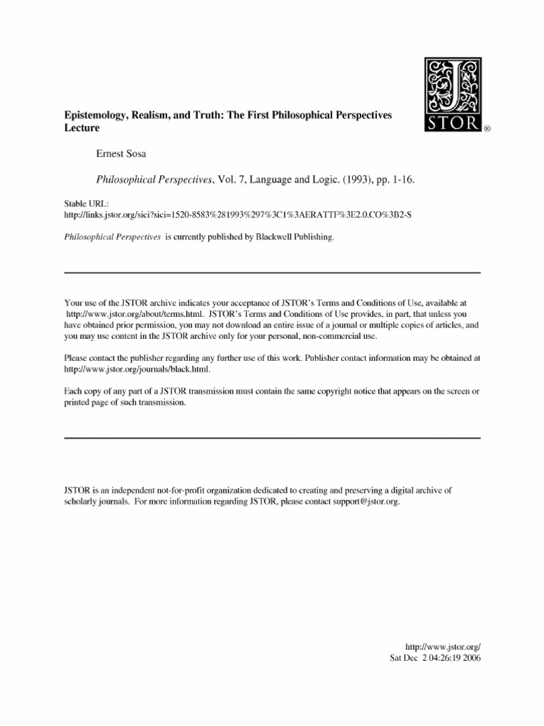 Epistemology, Realism and Truth - Sosa, Ernest | PDF