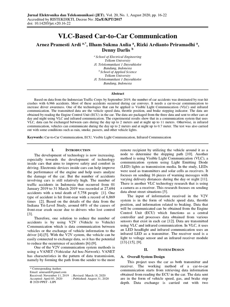 VLC Car-to-Car Communication Study | PDF | Amplifier | Light Emitting Diode