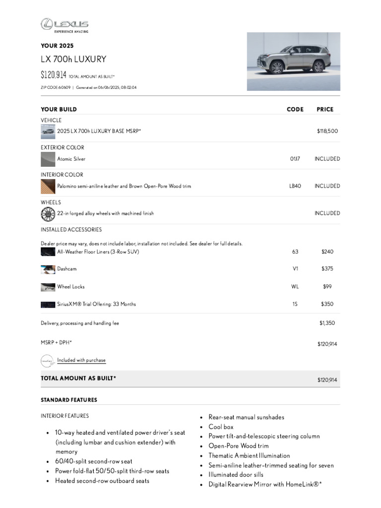 2025 Lexus LX 700h Luxury Build Details | PDF