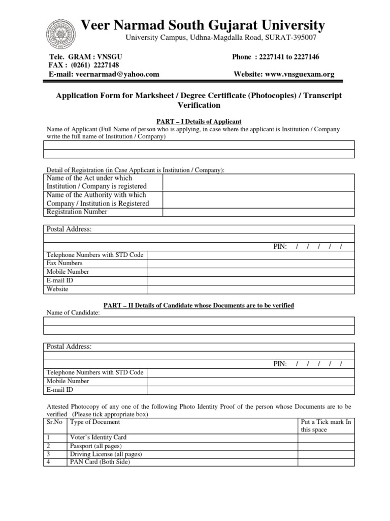 South Gujarat University Format Confidential Identity Document Photocopier