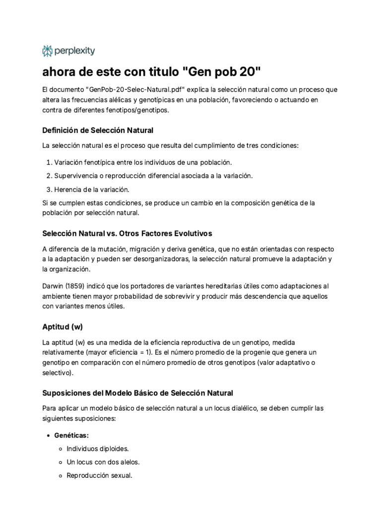 Selección Natural: Modelos y Efectos | PDF | Seleccion natural | Alelo