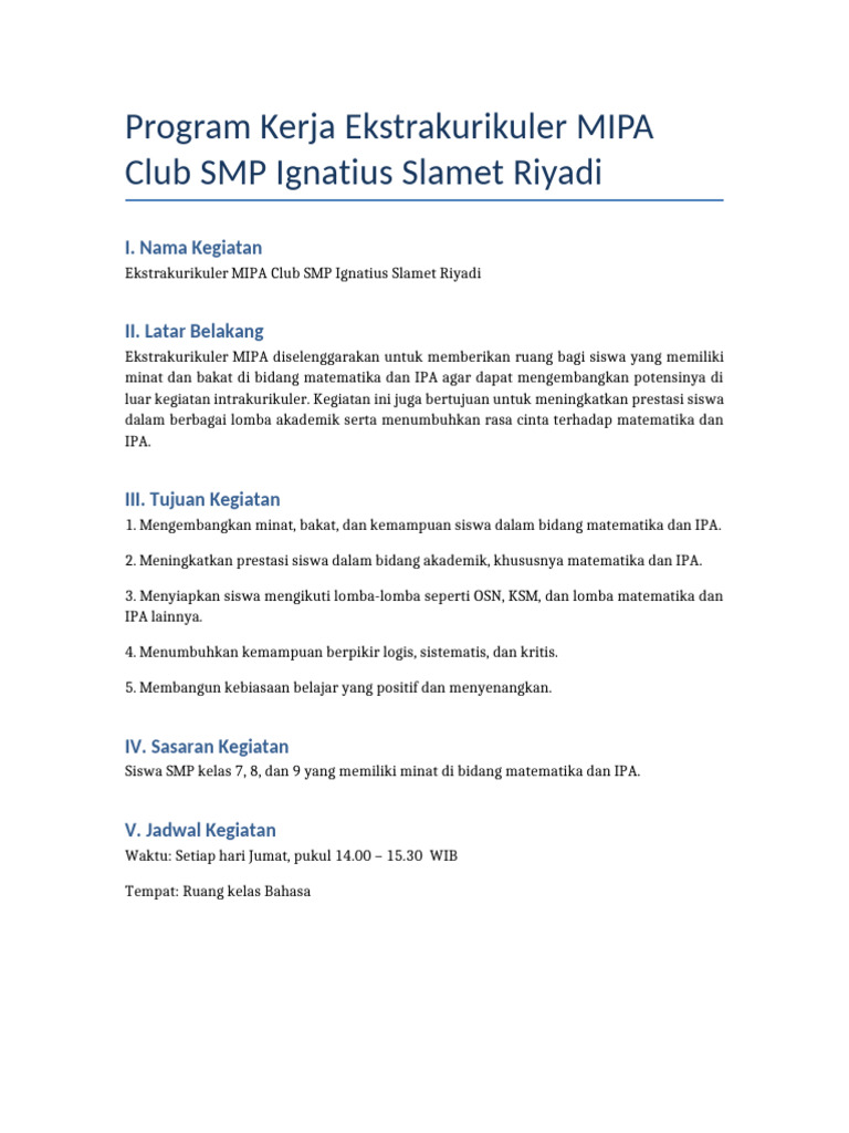 Program Ekstrakurikuler MIPA SMP | PDF