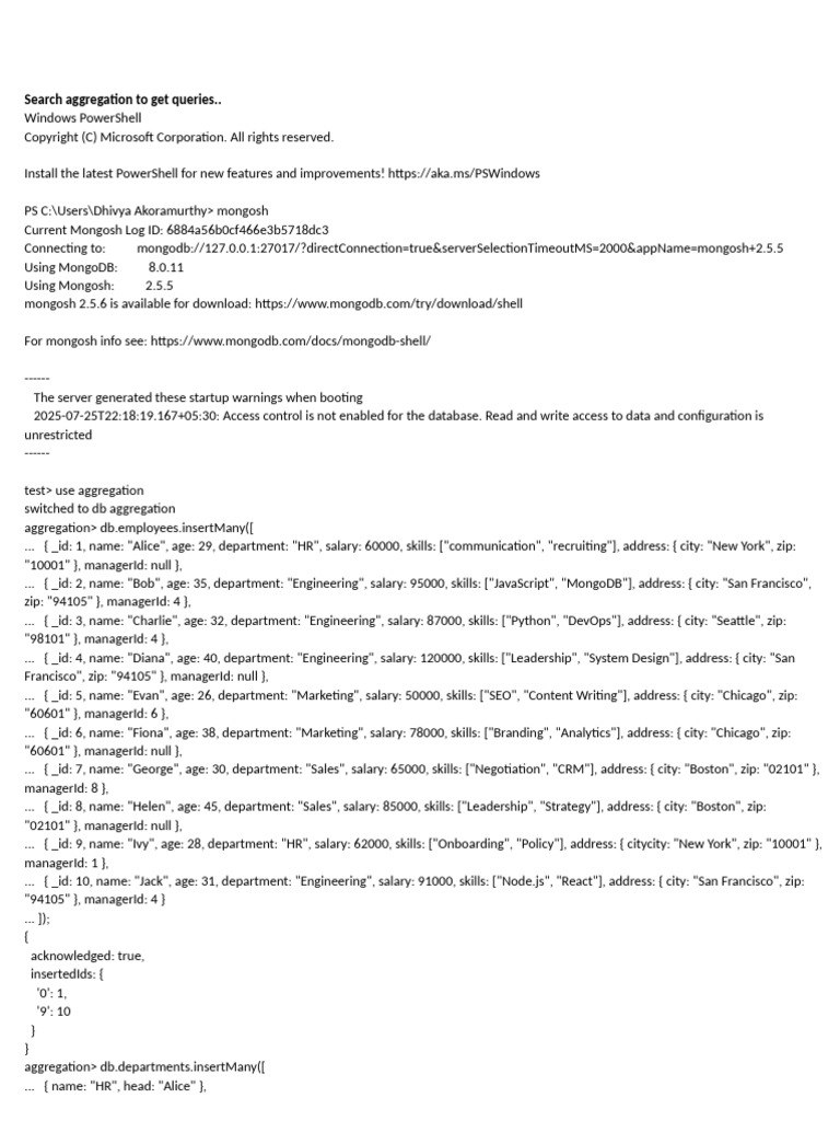 Day 6 MONGODB Aggregation 25-07-2025 | PDF | Mongo Db | Computer ...