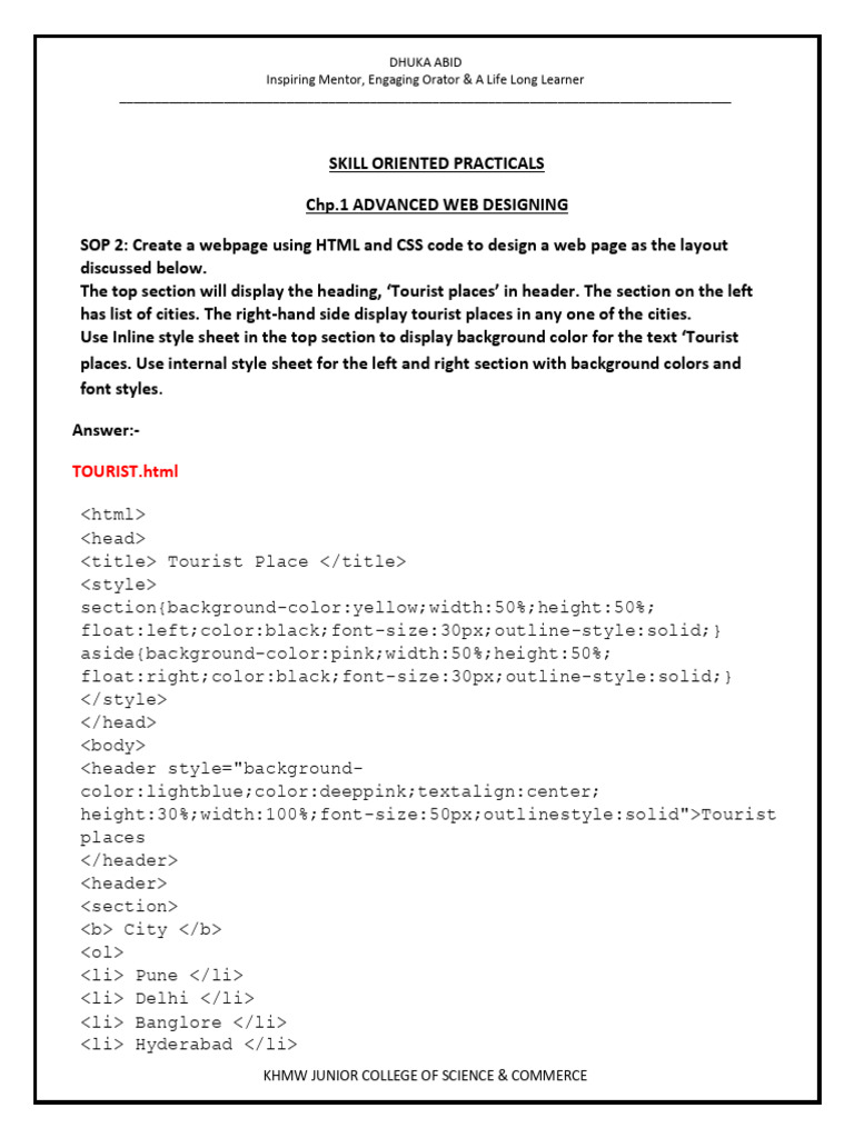 HTML CSS Webpage for Tourist Places | PDF