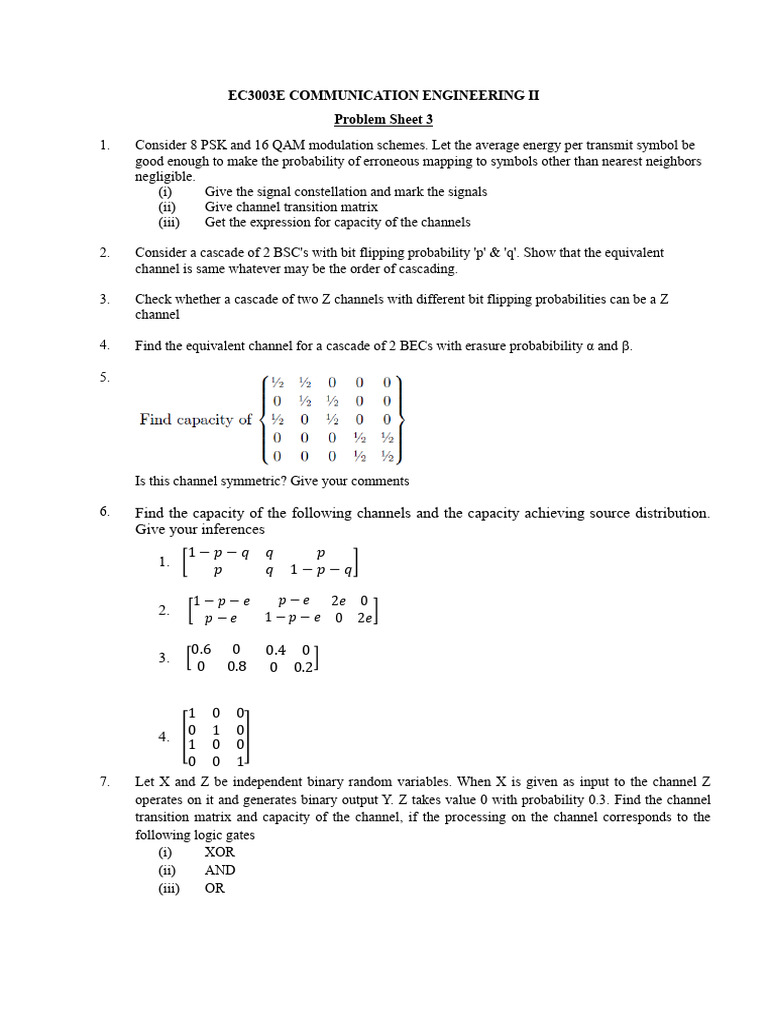 Communication Engineering II Problem Sheet | PDF
