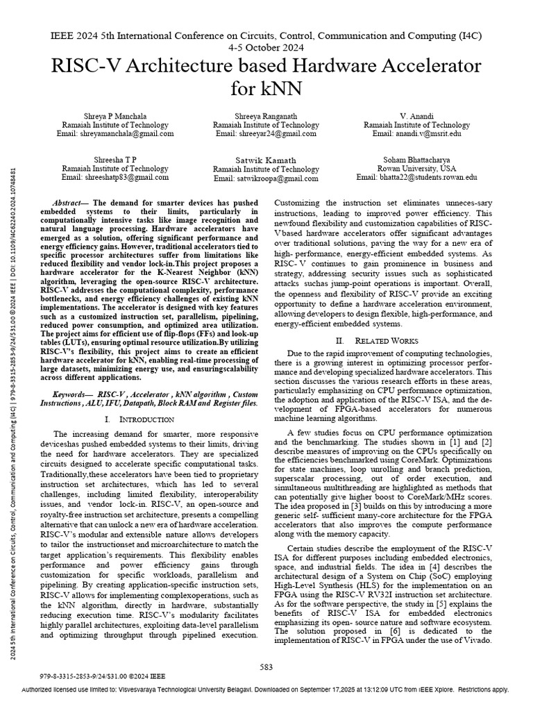 RISC-V Architecture Based Hardware Accelerator for KNN Copy | PDF ...