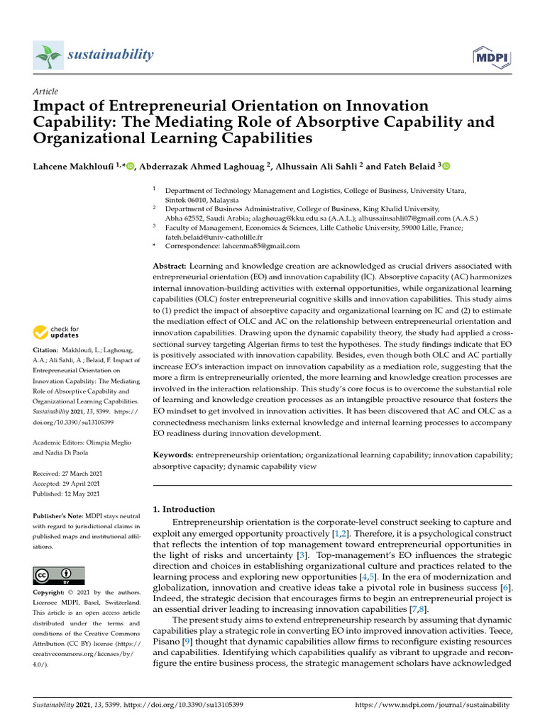 Entrepreneurial Orientation and Innovation Capability | PDF ...