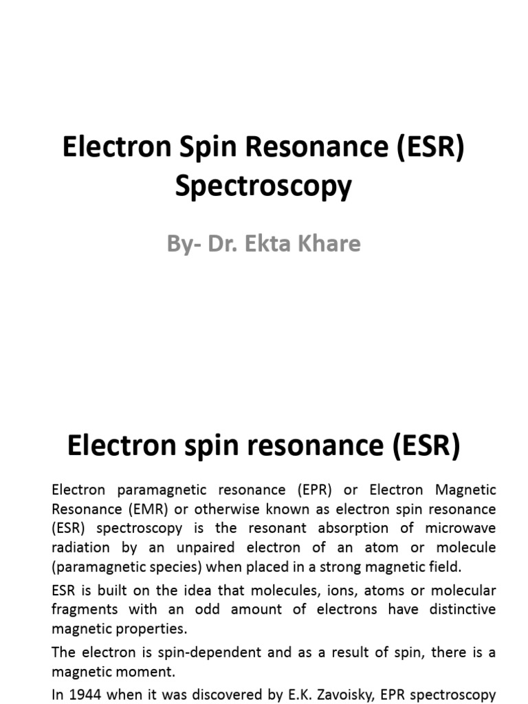 Electron Spin Resonance ESR Spectros | PDF | Electron Paramagnetic ...