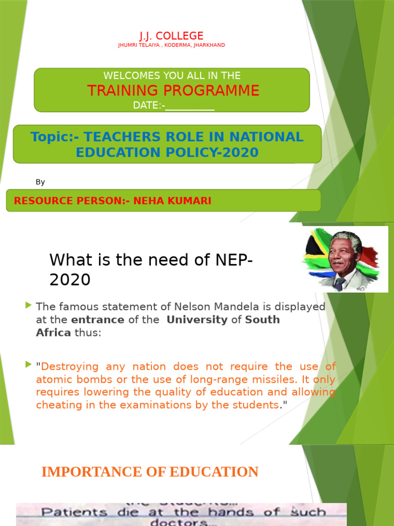 Teachers' Role in NEP 2020 Training | PDF | Curriculum | Learning