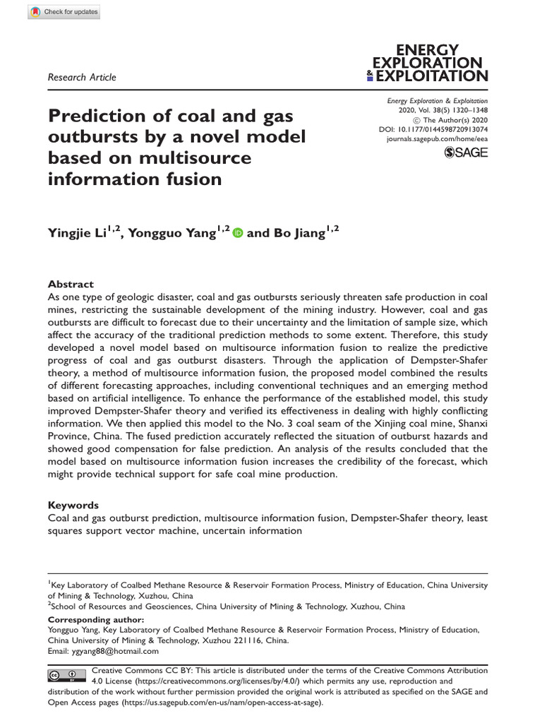 Li Et Al 2020 Prediction of Coal and Gas Outbursts by A Novel Model ...