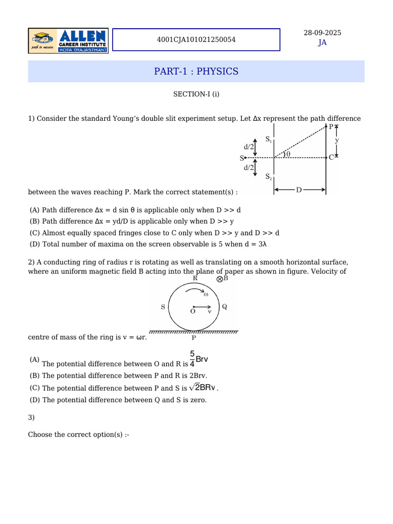 Physics and Chemistry Exam Questions | PDF | Capacitor | Voltage