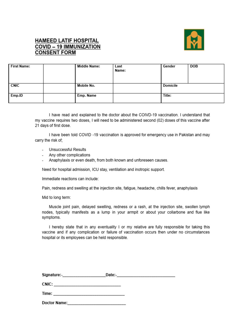 COVID-19 Vaccination Consent Form | PDF | Health Sciences | Human ...
