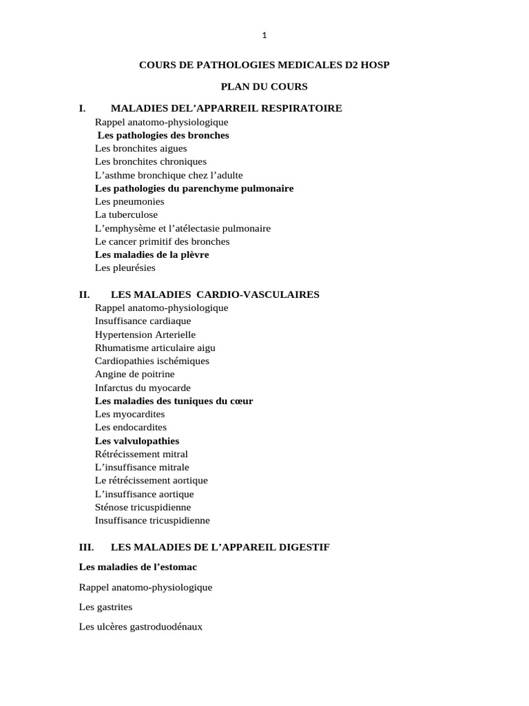 Pathologies médicales : respiratoires et cardiovasculaires | PDF ...