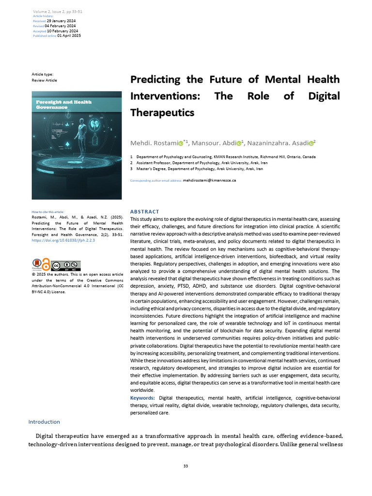 Future of Digital Therapeutics in Mental Health | PDF | Cognitive ...