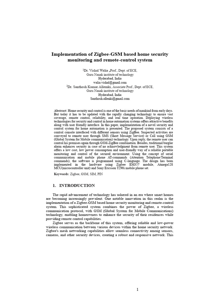 Implementation of Zigbee-GSM Based Home Security Monitoring and Remote ...