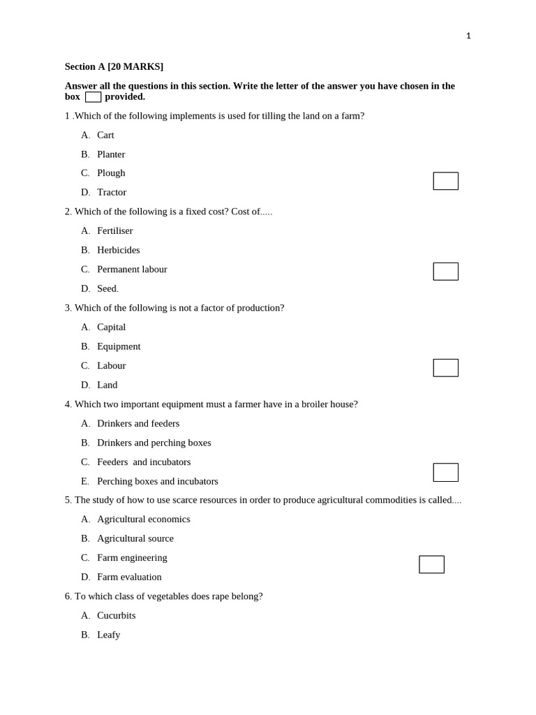Agricultural Science Exam Questions | PDF | Plough | Agriculture