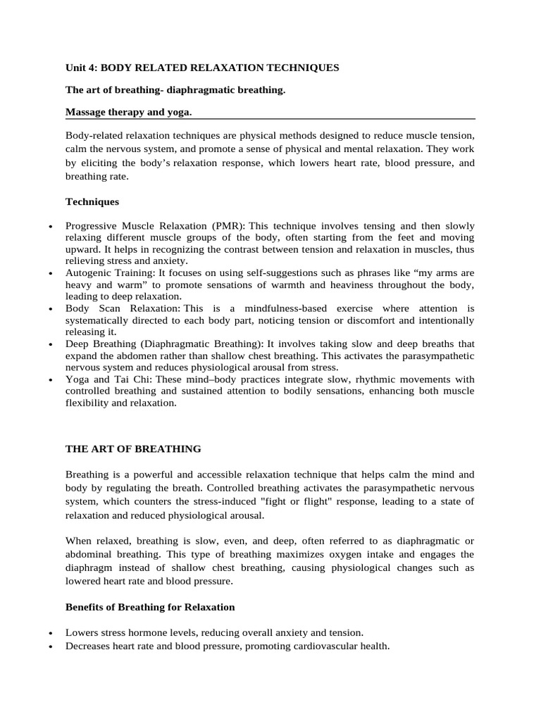 Unit 4 | PDF | Relaxation (Psychology) | Breathing