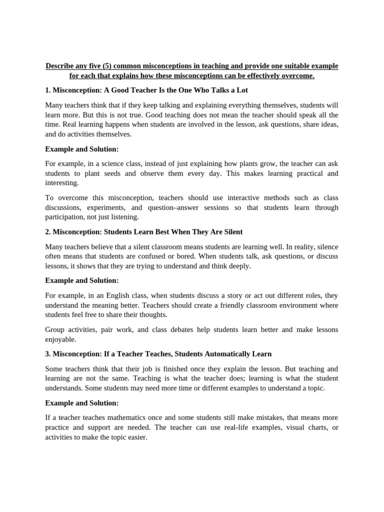 5 Teaching Misconceptions Explained | PDF | Teachers | Learning