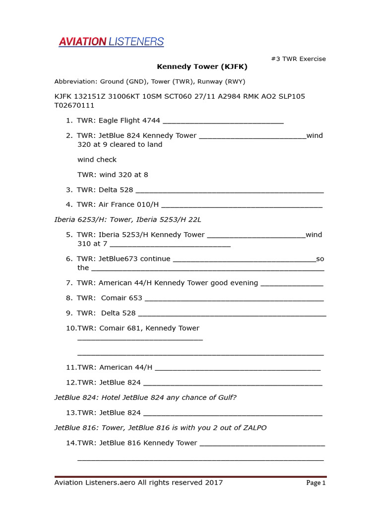 #3 TWR Kennedy Exercise | PDF | John F. Kennedy International Airport ...