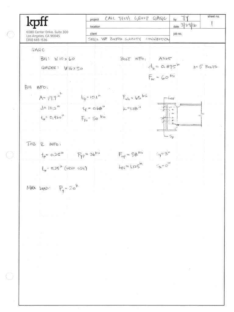 Steel WF Bolted Gravity Connection Hand Calc | PDF
