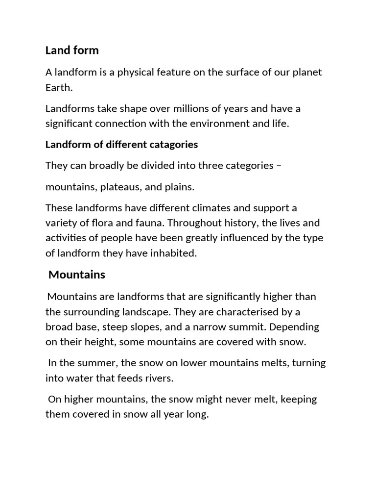 Understanding Landforms: Mountains, Plateaus, Plains | PDF | Mountains ...