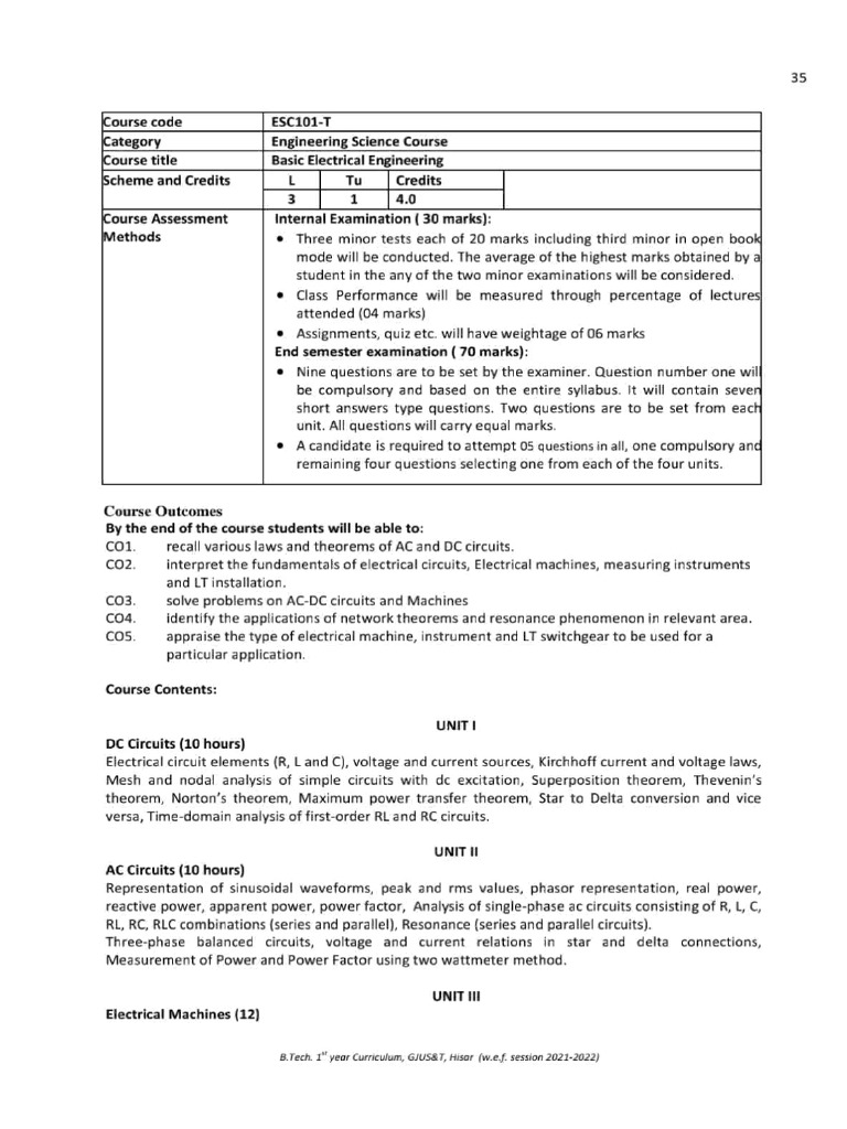 BEE Sem - 2 Syllabus (21-22) | PDF