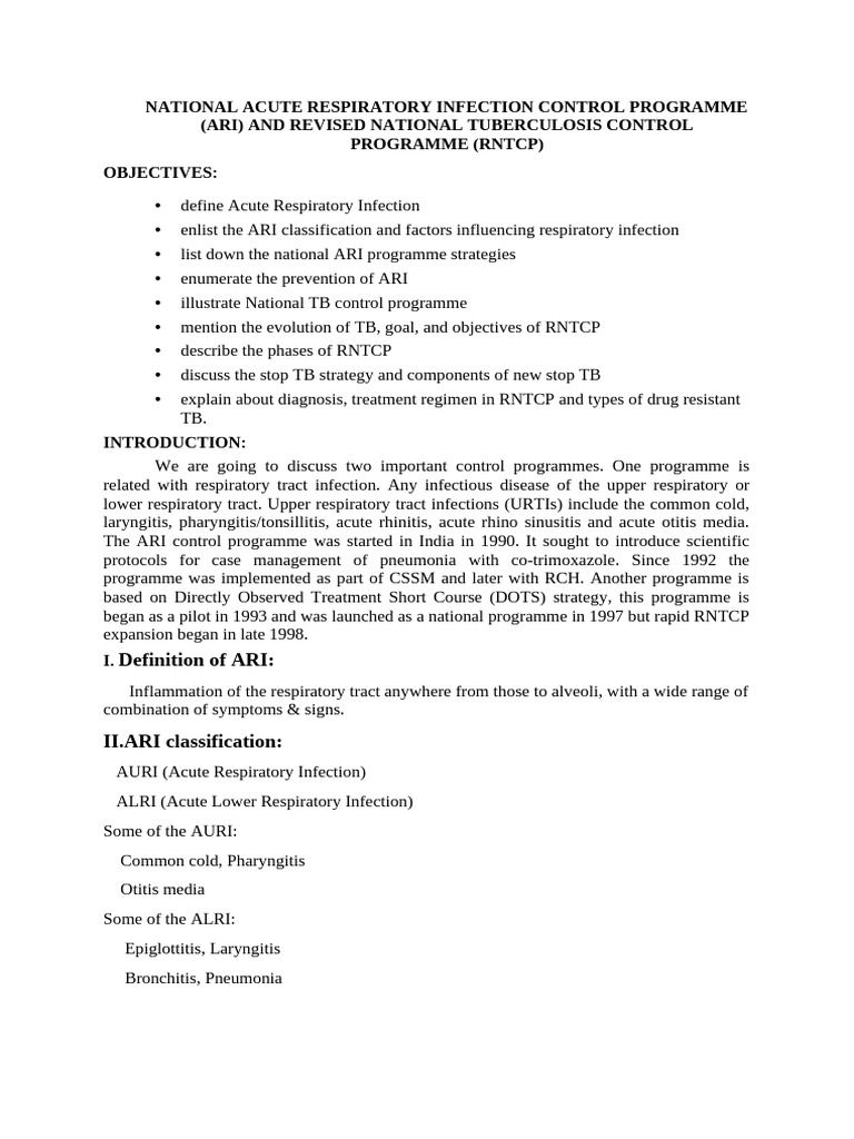 Myself Study Content ARI+RNTCP | PDF | Tuberculosis | Pneumonia