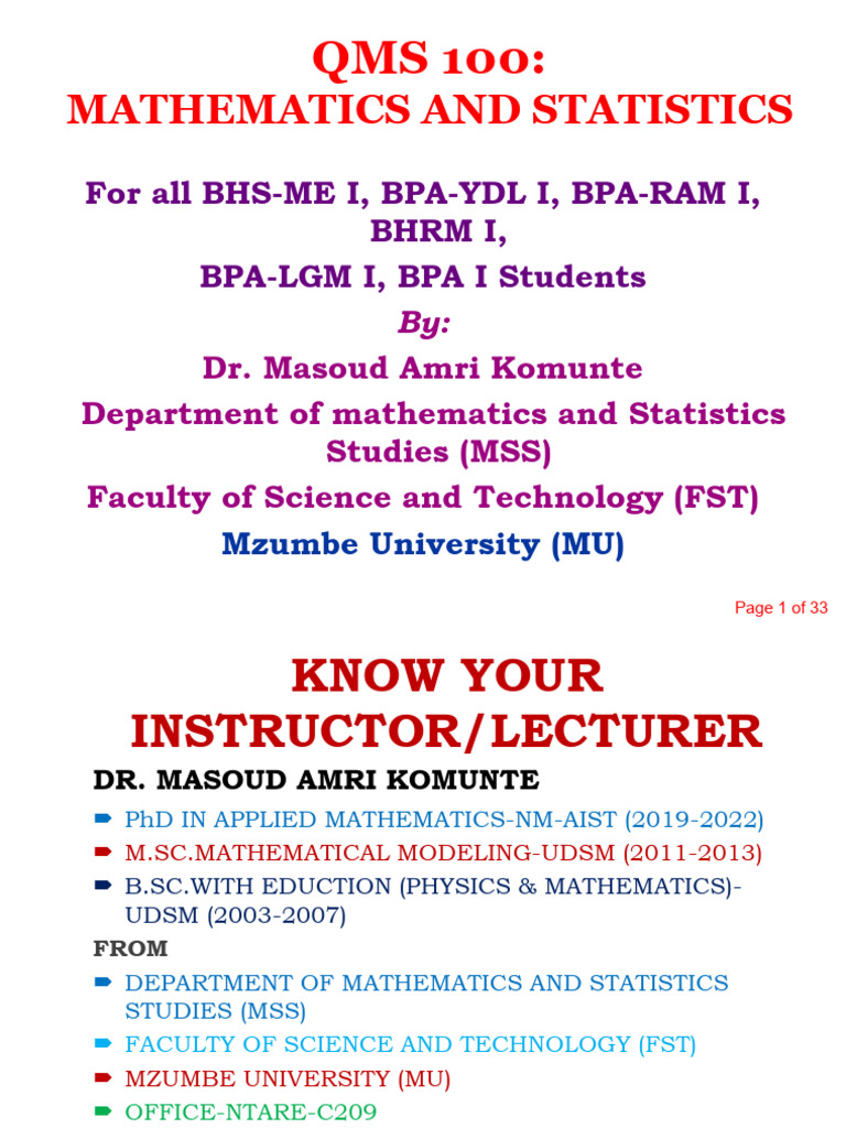 Mathematics and Statistics in Business | PDF | Set (Mathematics ...