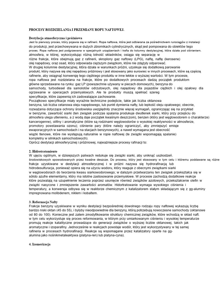 Procesy Oddzielania I Przemiany Ropy Naftowej | PDF