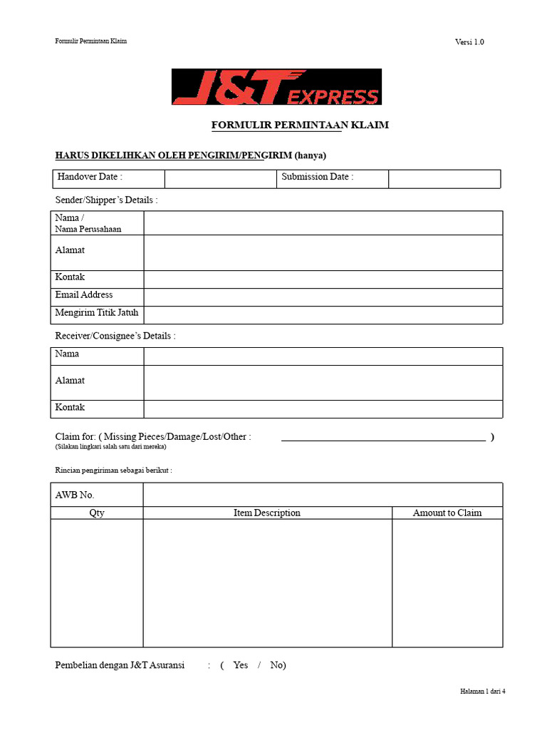 Formulir Klaim J&T Malaysia 2023 | PDF