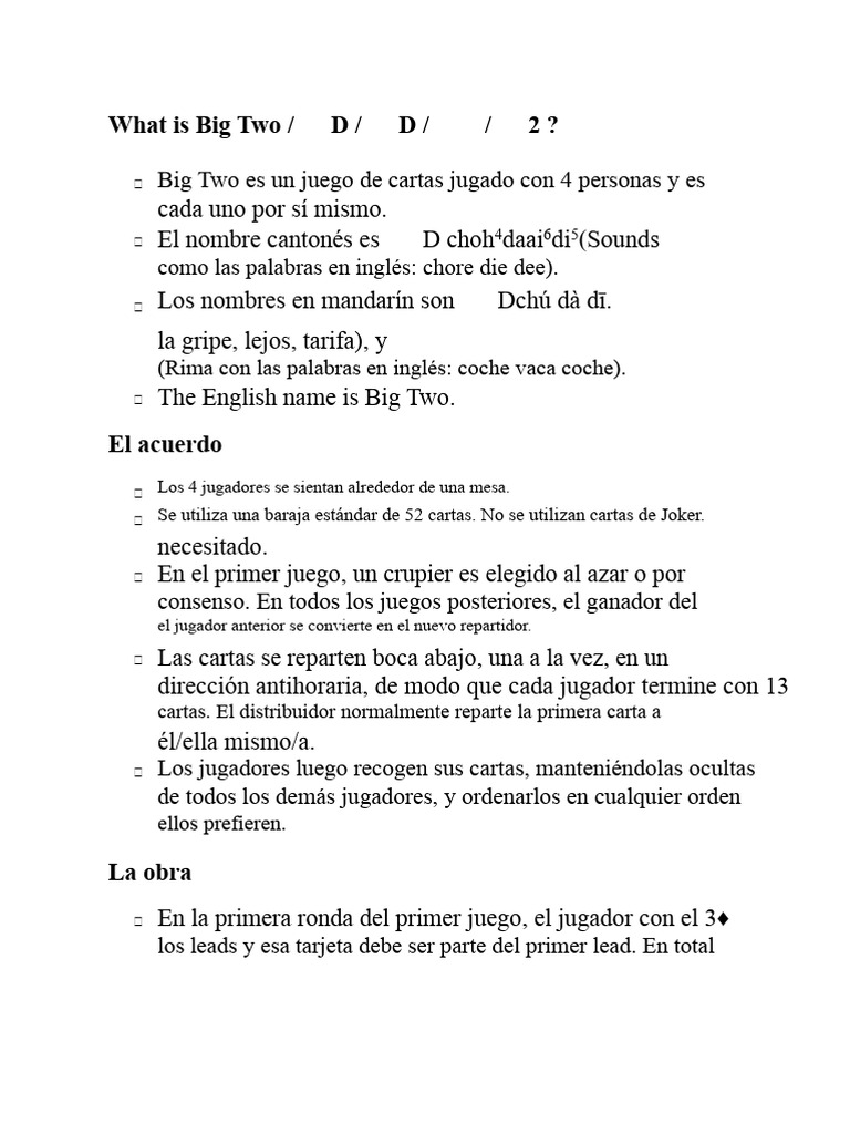 Guía del juego de cartas Big Two | PDF | Jugando a las cartas | Póker