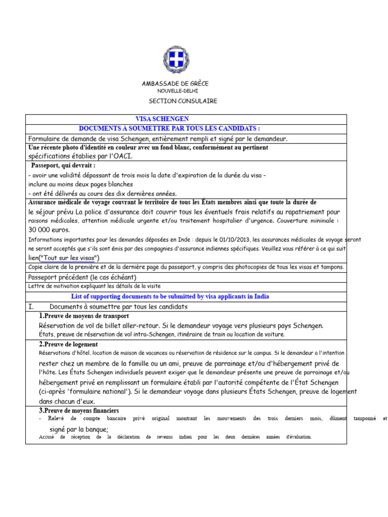 Documents requis pour visa Schengen Inde | PDF | Visa (Document ...