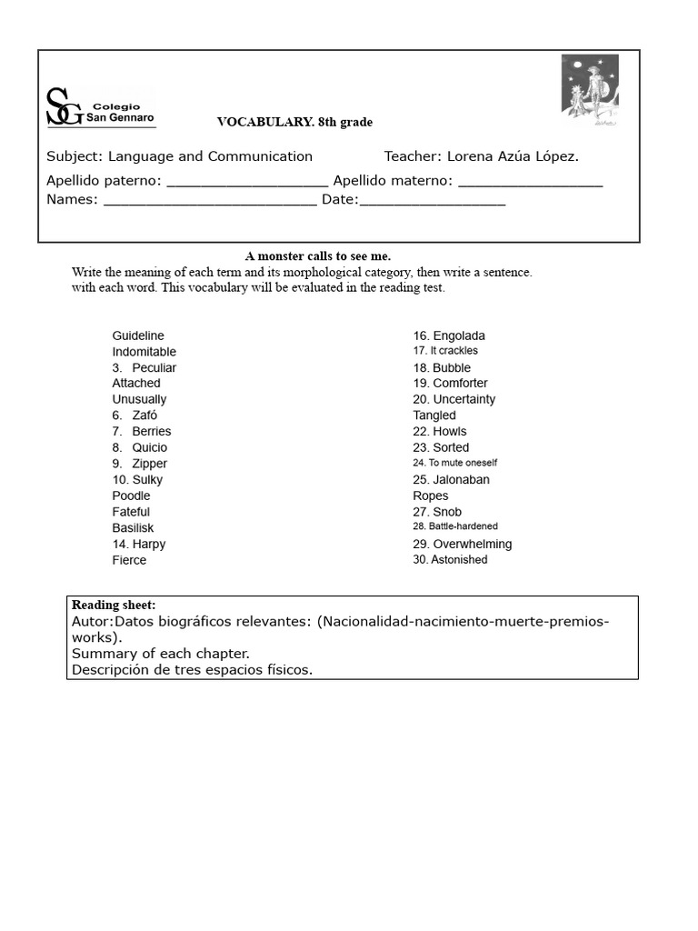 Vocabulary A Monster Calls | PDF