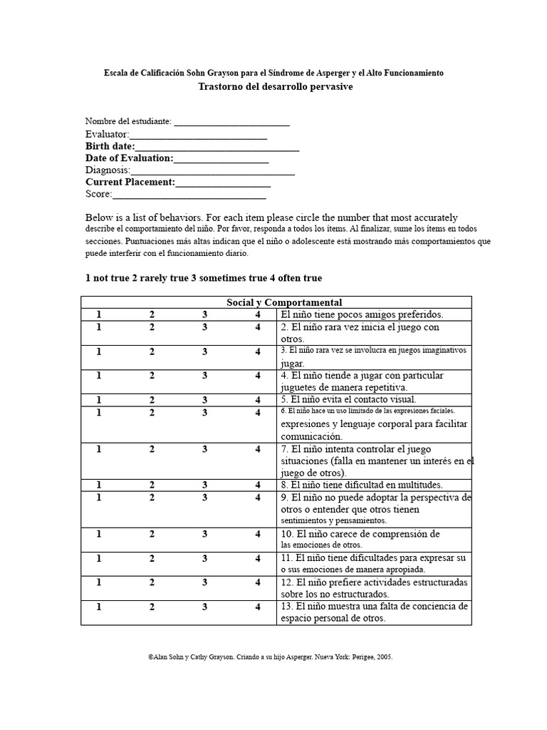 Escala de Calificación para Asperger | PDF | Síndrome de Asperger ...