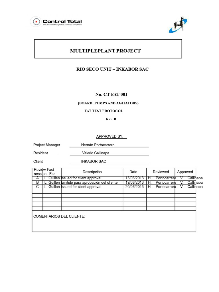 FAT Test Protocol for Pumps and Agitators | PDF | Power Supply ...