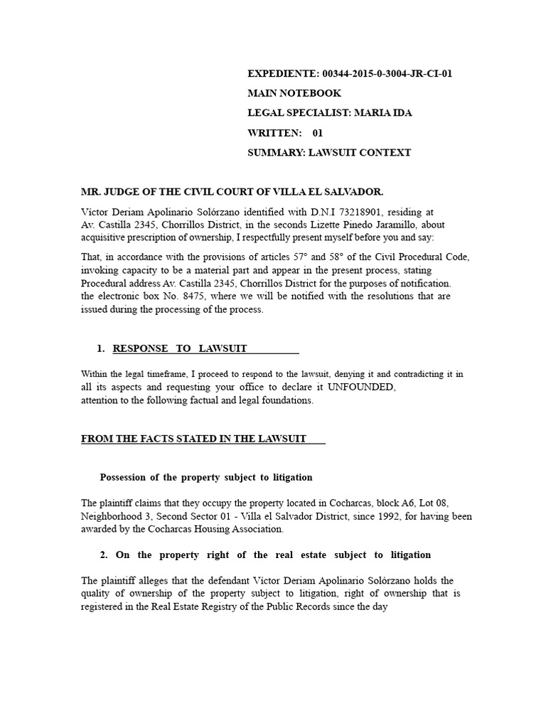 Response To Claim For Acquisitive Prescription | PDF | Lawsuit ...